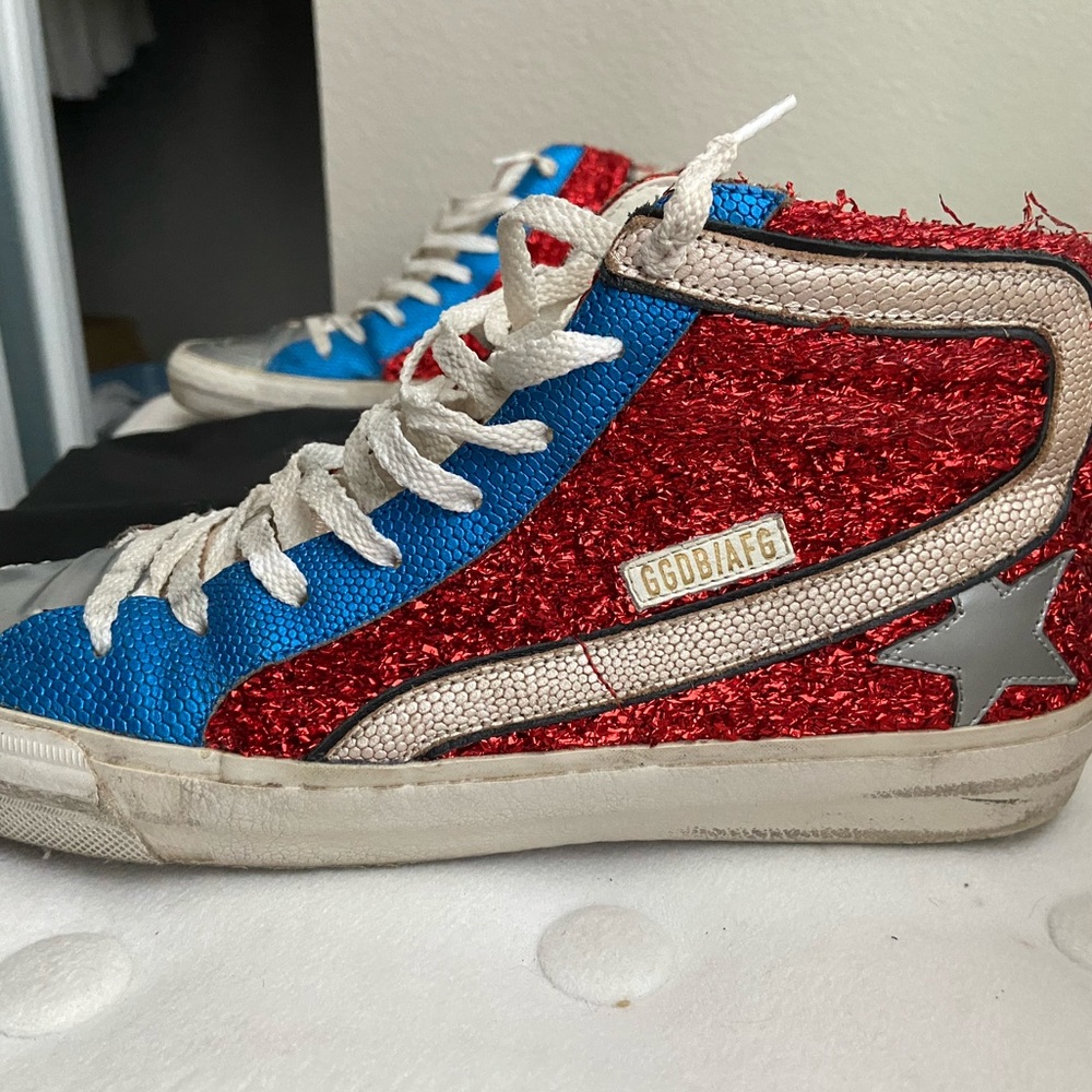 Red Lurex Golden Goose Slide Sneakers